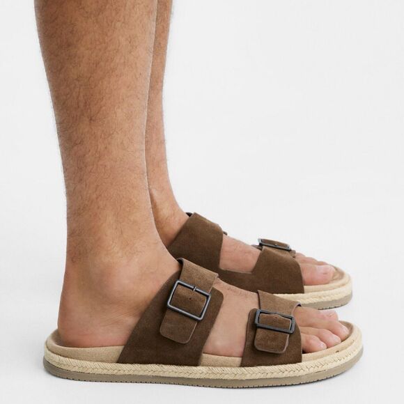 Zara Sandals Men Double Buckle Strap Flat Size US 9 EU 42 Brown Slip On Slides main image 12